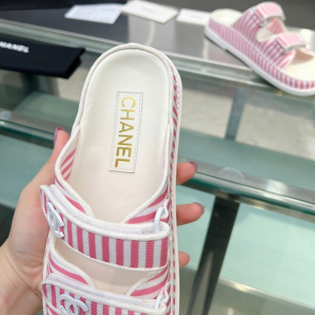 Stripes Casual  Flat Sandals Light Pink White