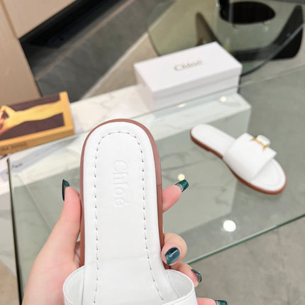 HLOE MARCIE SLIDE IN WHITE CALFSKIN WITH GOLD HARDWARE