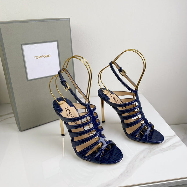 HIGH SANDAL 10 CM IN NAVY BLUE CALFSKIN