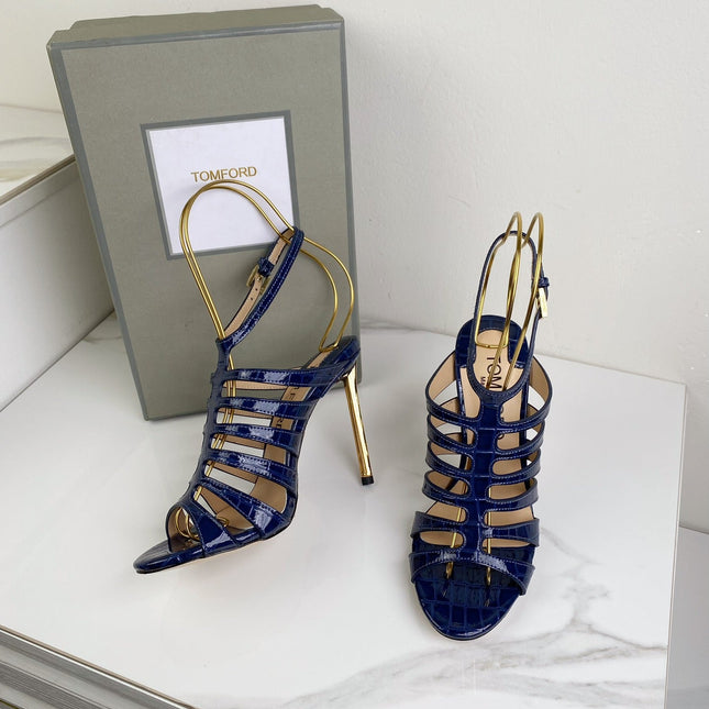 HIGH SANDAL 10 CM IN NAVY BLUE CALFSKIN