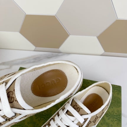 GG JULIO SNEAKER WITH WEB BROWN PATTERNED CANVAS