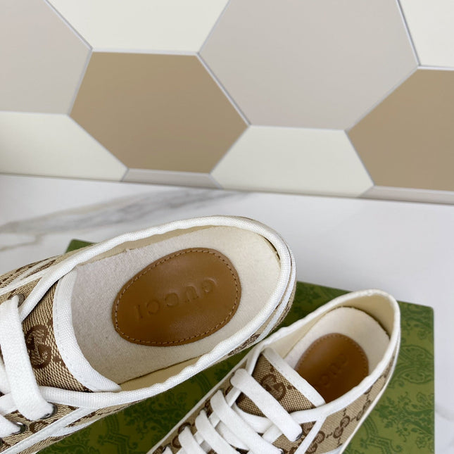 GG JULIO SNEAKER WITH WEB BROWN PATTERNED CANVAS