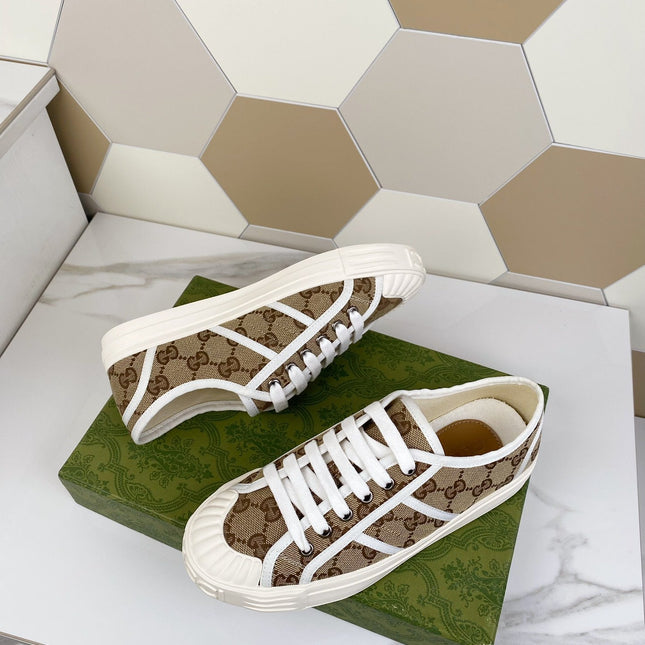 GG JULIO SNEAKER WITH WEB BROWN PATTERNED CANVAS