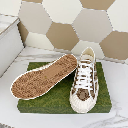GG JULIO SNEAKER WITH WEB BROWN PATTERNED CANVAS