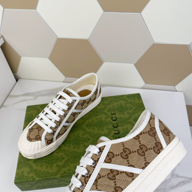 GG JULIO SNEAKER WITH WEB BROWN PATTERNED CANVAS
