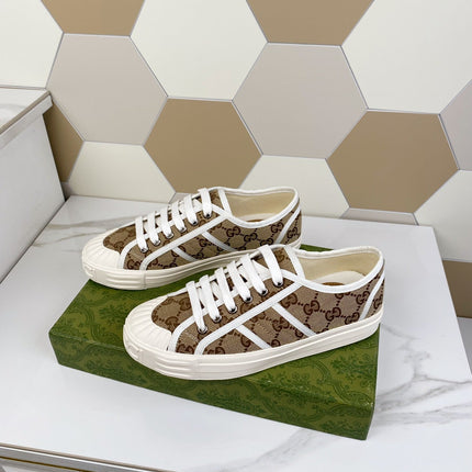 GG JULIO SNEAKER WITH WEB BROWN PATTERNED CANVAS