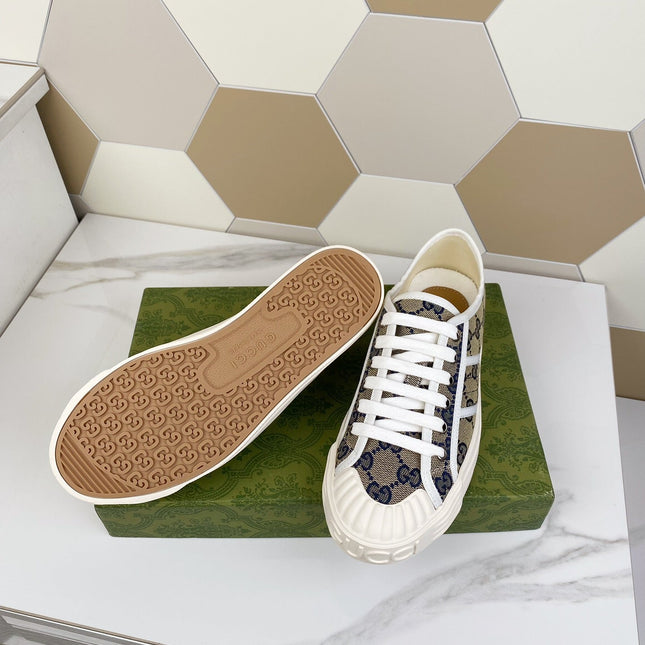 GG JULIO SNEAKER WITH WEB NAVY PATTERNED CANVAS