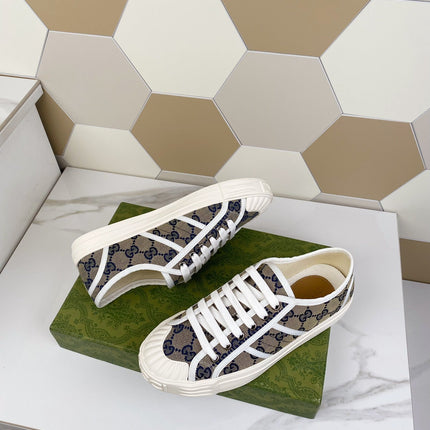 GG JULIO SNEAKER WITH WEB NAVY PATTERNED CANVAS