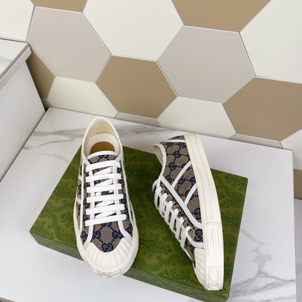 GG JULIO SNEAKER WITH WEB NAVY PATTERNED CANVAS