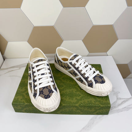 GG JULIO SNEAKER WITH WEB NAVY PATTERNED CANVAS