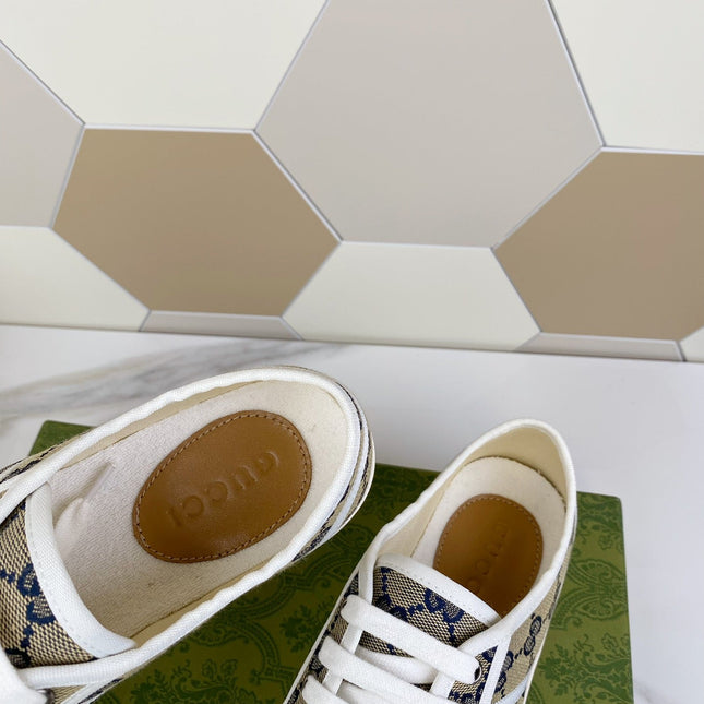 GG JULIO SNEAKER WITH WEB NAVY PATTERNED CANVAS