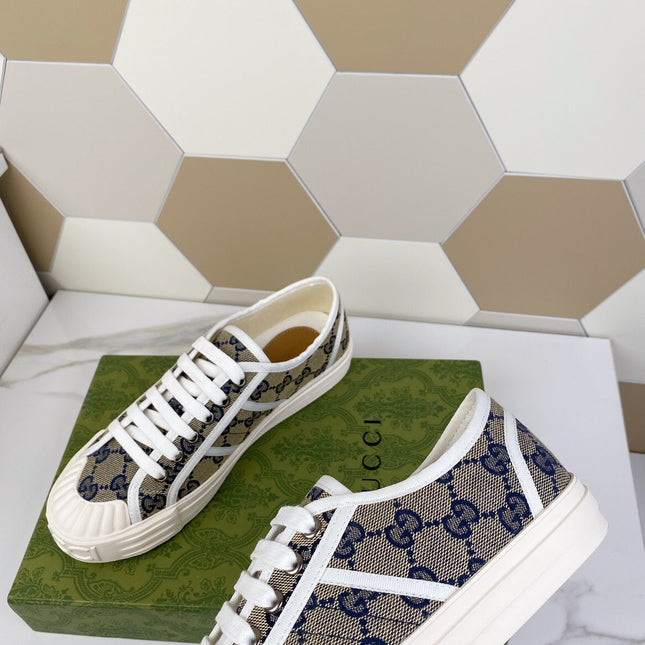 GG JULIO SNEAKER WITH WEB NAVY PATTERNED CANVAS
