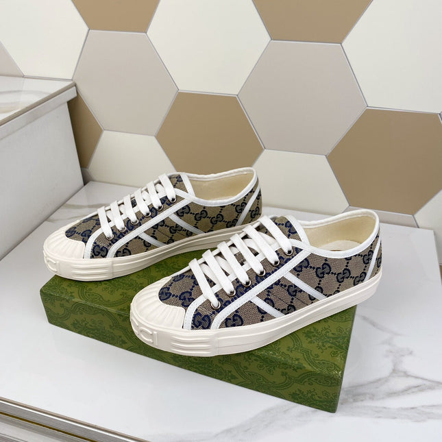 GG JULIO SNEAKER WITH WEB NAVY PATTERNED CANVAS