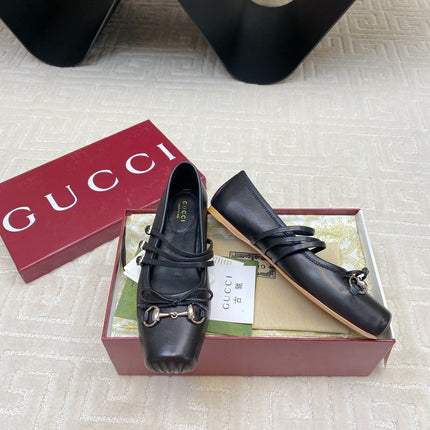 GG BALLET FLAT BLACK HORIZONTAL STRAPS LAMBSKIN