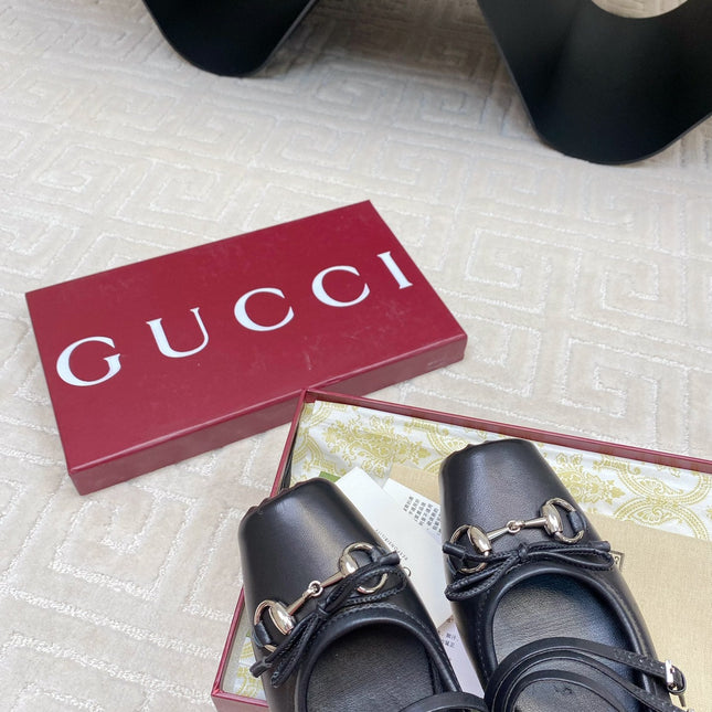 GG BALLET FLAT BLACK HORIZONTAL STRAPS LAMBSKIN