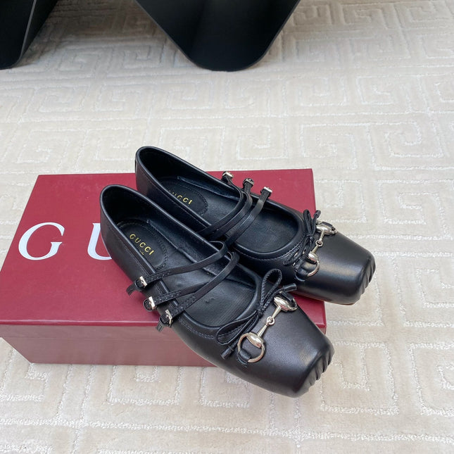 GG BALLET FLAT BLACK HORIZONTAL STRAPS LAMBSKIN