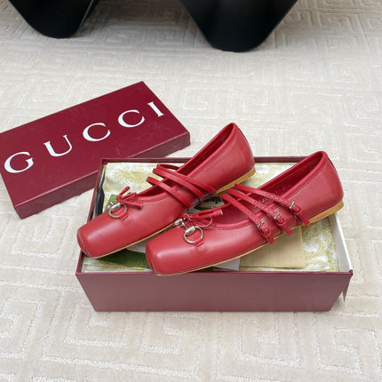 GG BALLET FLAT CRIMSON HORIZONTAL STRAPS LAMBSKIN