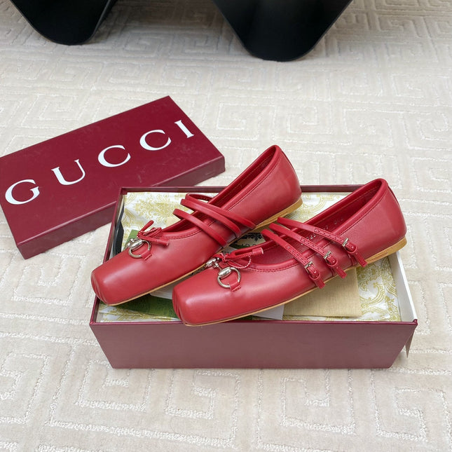 GG BALLET FLAT CRIMSON HORIZONTAL STRAPS LAMBSKIN
