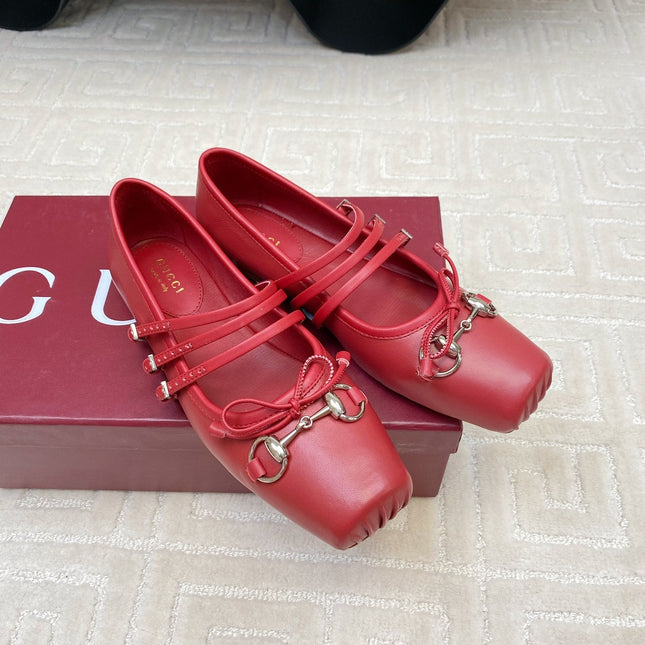 GG BALLET FLAT CRIMSON HORIZONTAL STRAPS LAMBSKIN