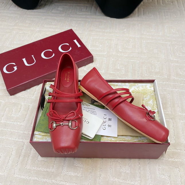 GG BALLET FLAT CRIMSON HORIZONTAL STRAPS LAMBSKIN