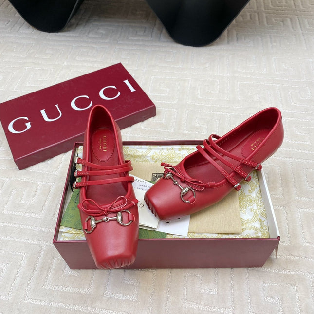 GG BALLET FLAT CRIMSON HORIZONTAL STRAPS LAMBSKIN
