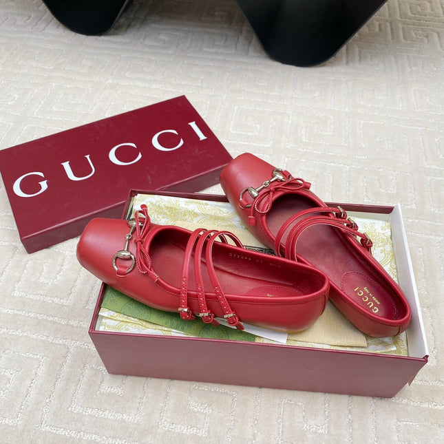 GG BALLET FLAT CRIMSON HORIZONTAL STRAPS LAMBSKIN