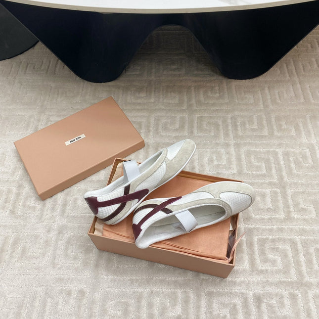 BALLET FLAT SHOES IN WHITE MESH AND BEIGE SUEDE