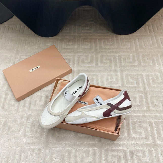 BALLET FLAT SHOES IN WHITE MESH AND BEIGE SUEDE