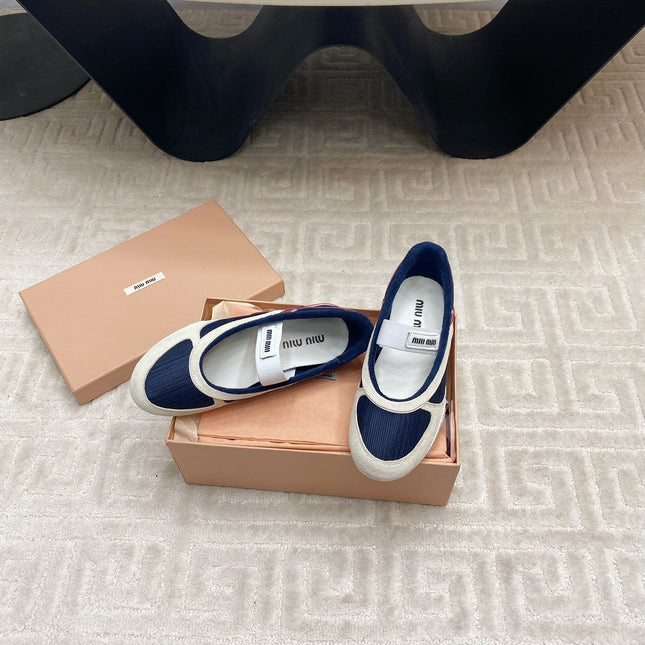 BALLET FLAT SHOES IN NAVY MESH AND WHITE SUEDE