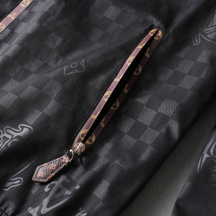 LV HOODED JACKET IN BLACK DAMIER AND BROWN TRIM 239036