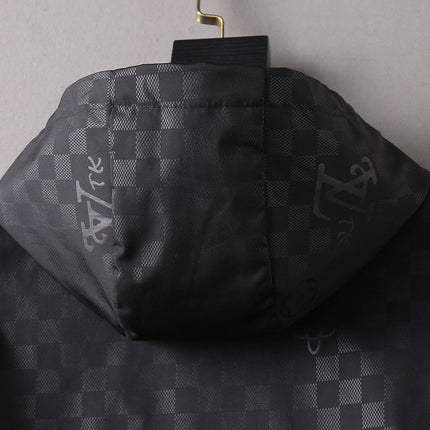 LV HOODED JACKET IN BLACK DAMIER AND BROWN TRIM 239036