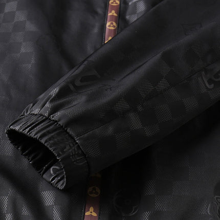 LV HOODED JACKET IN BLACK DAMIER AND BROWN TRIM 239036