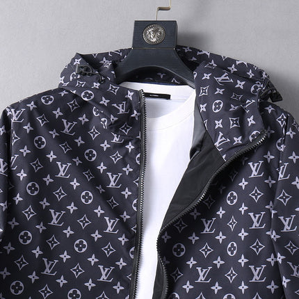 LV HOODED JACKET NAVY BLUE MONOGRAM AND BLACK 239169