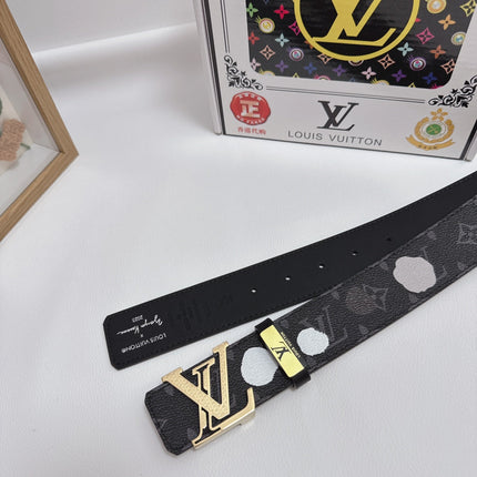 BELT 38MM IN BLACK CALFSKIN WITH WHITE POLKA DOT PATTERN AND 24K GOLD PLATED STEEL BUCKLE