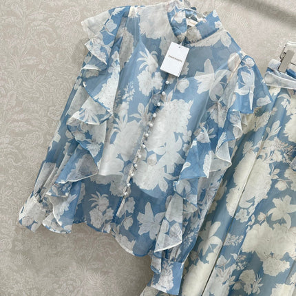 ZIMMER FLORAL PRINTED BLUE CHIFFON SET 269183