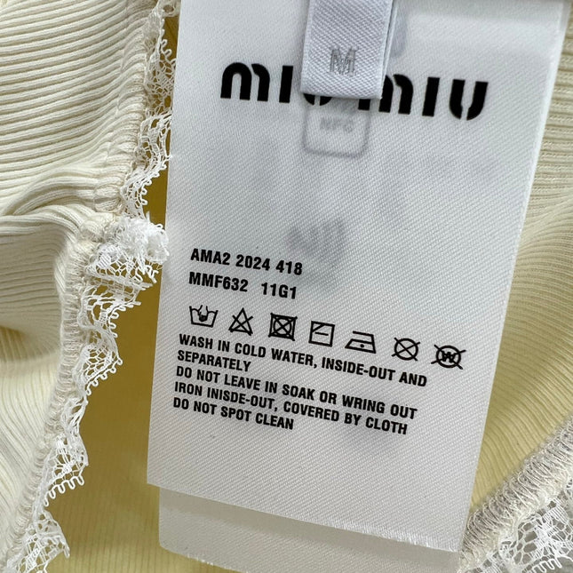 MIUMIU TEXTURED SHORT-SLEEVE LACE TOP 275100