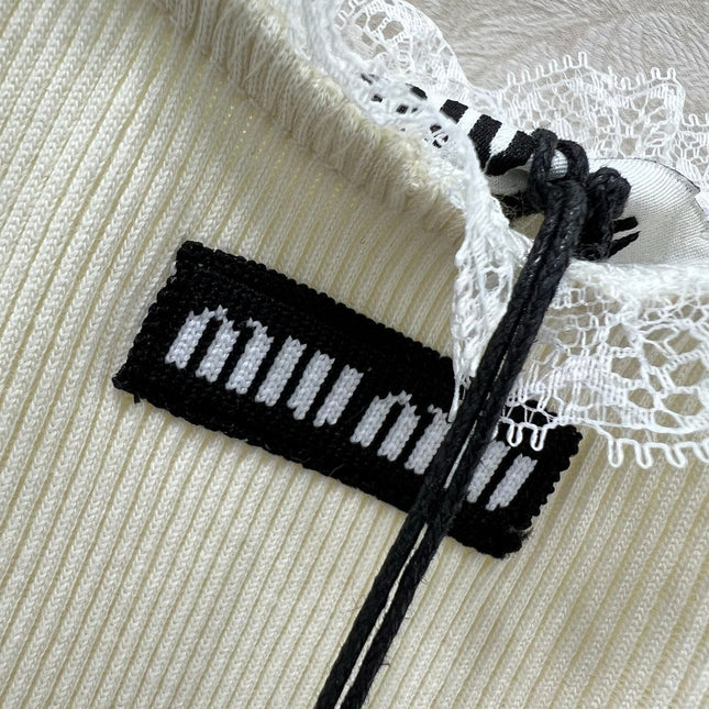 MIUMIU KNIT TANK TOP WITH RUFFLED TRIM 275104