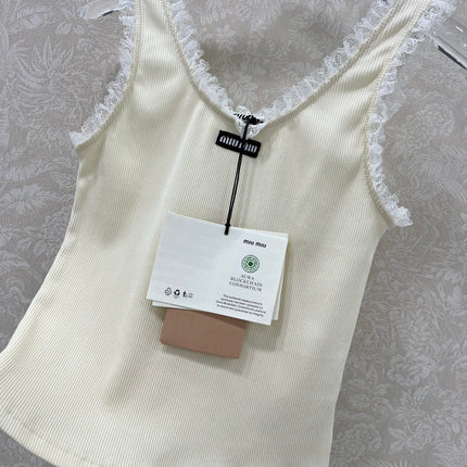 MIUMIU KNIT TANK TOP WITH RUFFLED TRIM 275104