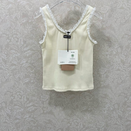 MIUMIU KNIT TANK TOP WITH RUFFLED TRIM 275104