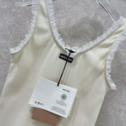 MIUMIU KNIT TANK TOP WITH RUFFLED TRIM 275104