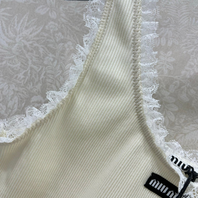 MIUMIU KNIT TANK TOP WITH RUFFLED TRIM 275104
