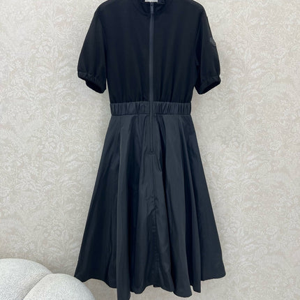 MONCLER SHORT-SLEEVE LONG DRESS WITH STAND COLLAR 275248