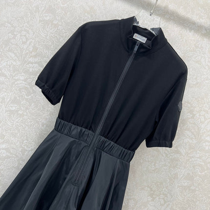 MONCLER SHORT-SLEEVE LONG DRESS WITH STAND COLLAR 275248