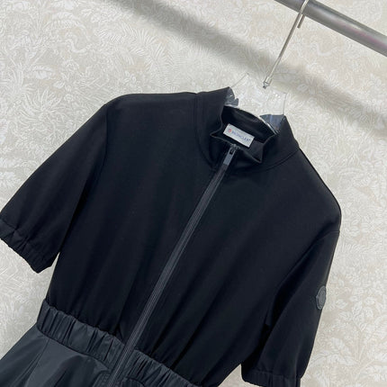 MONCLER SHORT-SLEEVE LONG DRESS WITH STAND COLLAR 275248