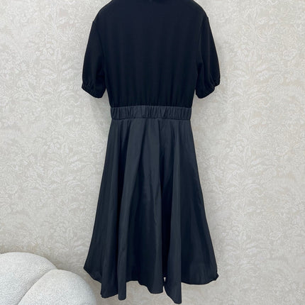 MONCLER SHORT-SLEEVE LONG DRESS WITH STAND COLLAR 275248