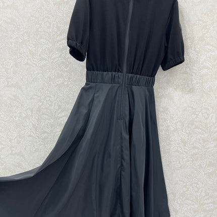 MONCLER SHORT-SLEEVE LONG DRESS WITH STAND COLLAR 275248
