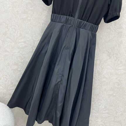 MONCLER SHORT-SLEEVE LONG DRESS WITH STAND COLLAR 275248