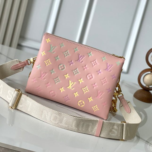 COUSSIN PM 26 IN JASMINE PINK MONOGRAM EMBOSSED LAMBSKIN
