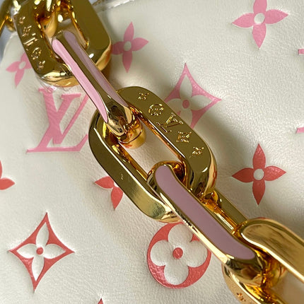 COUSSIN PM 26 IN CREAM RED MONOGRAM EMBOSSED LAMBSKIN GOLD HARDWARE