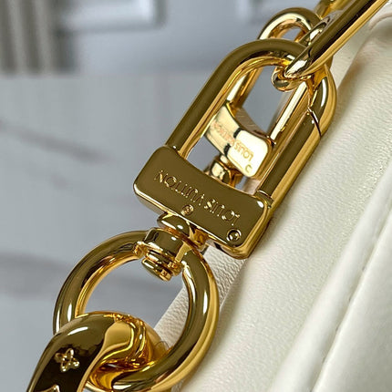 COUSSIN PM 26 IN CREAM RED MONOGRAM EMBOSSED LAMBSKIN GOLD HARDWARE